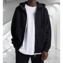 Amor Man Kapüşonlu Tam Fermuarlı Şardonlu Pamuk Dokuma 4 Iplik Çok Kalın Tam Kışlık Oversize Erkek Ceket-Sweatshirt