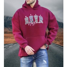 Amor Man Kapüşonlu B.h.v.r Baskılı 4 Iplik Çok Kalın Pamuk Dokuma Tam Kışlık Oversize Erkek Sweatshirt