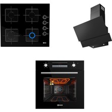 Ukinox 3lü Ankastre Set - Ares 60 x Ocak + Aztec 60 Davlumbaz + Smart 7801 B Fırın