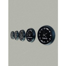 Platin Saat 40 cm Siyah Metal 5 Adet Set Otel Dünya Saati