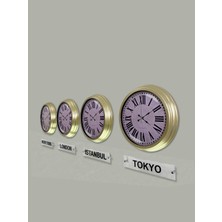 Platin Saat 40 cm Prinç Metal 4 Adet Set Otel Dünya Saati