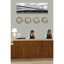 Platin Saat 40 cm Prinç Metal 4 Adet Set Otel Dünya Saati