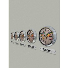 Platin Saat 40 cm Krom Metal 5 Adet Set Otel Dünya Saati