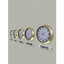 Platin Saat 40 cm Prinç Metal 5 Adet Set Otel Dünya Saati