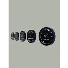 Platin Saat 36 cm Siyah Metal 5 Adet Set Otel Dünya Saati
