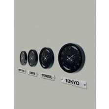 Platin Saat 36 cm Siyah Metal 4 Adet Set Otel Dünya Saati