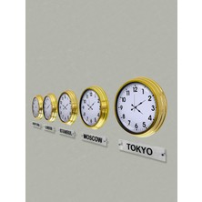 Platin Saat 40 cm Gold Metal 5 Adet Set Otel Dünya Saati