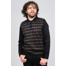 Pelikan Erkek Çizgili Dirsek Detaylı Polo Yaka Kazak 1577409 Lacivert