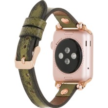 PLM Apple Watch Uyumlu Deri Kordon 38-40-41MM Vintage Ferro Rt V25SEF Haki Yeşili