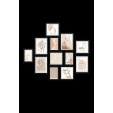 Nt Handmade 12 Parça Ahşap Tablo Seti Çizgi Yüzler Salon Otuma Odası Yatak Odası Için Mdf Duvar Dekoru 70 x 65 cm