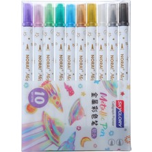 10 Renk Fosforlu Kalem Seti Çift Uçlu Renkli Kalemler