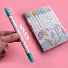10 Renk Fosforlu Kalem Seti Çift Uçlu Renkli Kalemler
