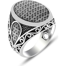 Takılingo 925 Ayar Gümüş Oval Hasır Desenli Sade Taşsız Erkek Yüzük