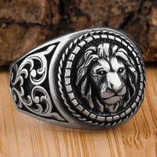 Takılingo 925 Ayar Gümüş Aslan Motifli Taşsız Erkek Yüzük