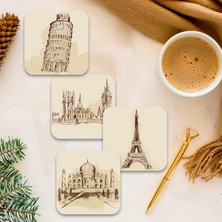 instababyrooms Home Serisi Dijital Baskılı Dörtlü Ahşap Bardak Altlığı Model 021