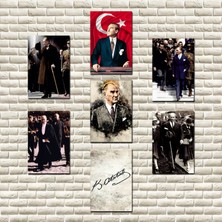 Retro Tablo Atatürk Set 7 Adet 30X20 Ahşap Mdf Renkli Baskı