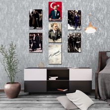 Retro Tablo Atatürk Set 7 Adet 30X20 Ahşap Mdf Renkli Baskı