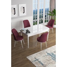 Canisa Concept Han Serisi 70 x 114 Cm, Açılabilir Mdf Mutfak Masa Takımı, Beyaz Masa ve 4 Sandalye