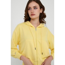 Polo State Kadın Yarasa Kol Oversize Kapüşonlu 3 Iplik Sweatshirt  Sarı