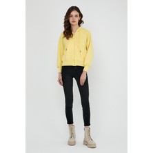 Polo State Kadın Yarasa Kol Oversize Kapüşonlu 3 Iplik Sweatshirt  Sarı