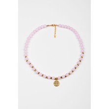 Lila Rosa Doğal Taşlı Etnik Otantik Kolye