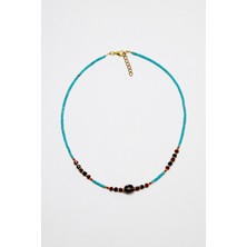 Lila Rosa Afgan Doğal Taşlı Etnik Kolye