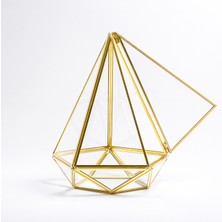 El Crea Designs Çikolata Kutusu Geometrik Prizma Teraryum Cam Fanus Kapaklı Gold Pirinç Brass 27 x 21 x 21CM