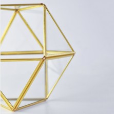 El Crea Designs Dekoratif Geometrik Teraryum Cam Prizma Fanus Polygon Gold Pirinç Brass 22 x 2222CM