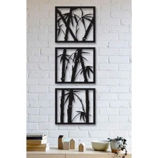 Nt Handmade Siyah Ahşap 3lü Bambu Duvar Dekoru Salon Oturma Yatak Odası Ofis Için 105 x 38 cm Mdf Tablo Seti