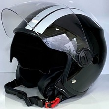 Mts 809A Güneş Vizörlü Açık Kask (Siyah-Beyaz)