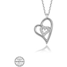 925 Gümüş Swarovski Taşlı Kalp 925 Ayar Gümüş Kolye