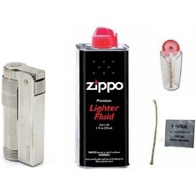 herkesetoptantic 4’lü Set Muhtar Çakmağı Benzinli (Gümüş) + Benzin + Taş + Fitil