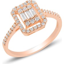 Söğütlü Silver Gümüş  Rose Pırlanta Montürlü Baget Taşlı Yüzük