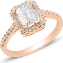 Söğütlü Silver Gümüş Rose Pırlanta Montürlü Baget Taşlı Yüzük