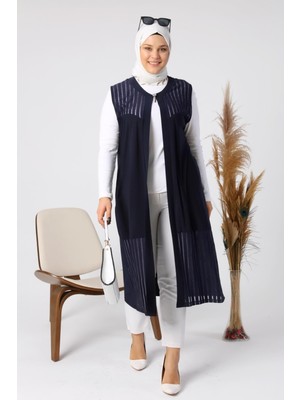 Kadin Buyuk Beden Transparan Taşlı Uzun Yelek