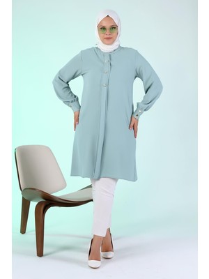 FERACE Kadın Büyük Beden Tesettür Tunik Düğmeli Ayrobin Kumaş