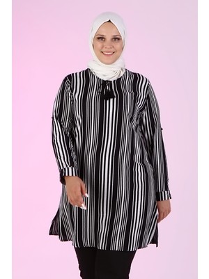 FERACE Kadın Yazlık Tesettür Tunik İpli Viskon Kumaş Çizgili Desen ile Rahat Kullanım