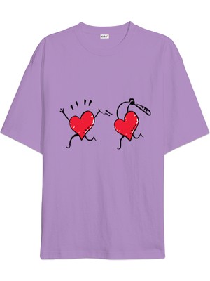 Tisho Kalpler ve Aşk Baskılı Kadın Oversize Unisex Tişört