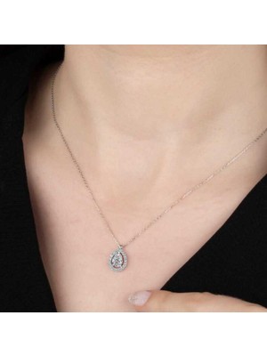 925 Gümüş Swarovski Taşlı Tek Taş 925 Ayar Gümüş Kolye