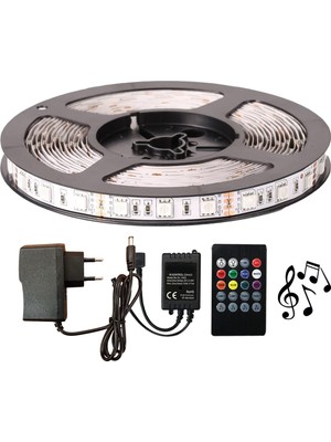 Amber LED Rgb Şerit LED Sese ve Müziğe Duyarlı Kumanda 5050 3 Çipli 10 Metre 12 V