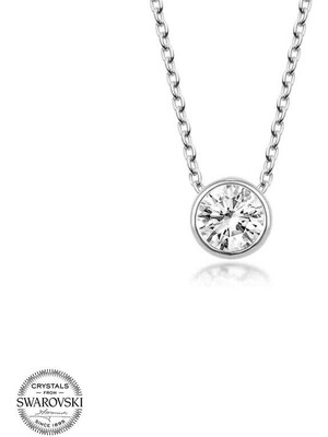 Gumush Swarovski Taşlı Gümüş Tektaş Kadın Kolye