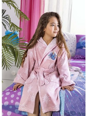Özdilek Lisanslı Çocuk Havlu Bornoz Seti 9/10 Yaş-Frozen Elsa Trust Pembe