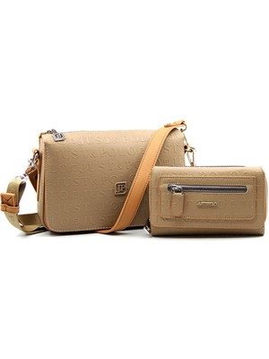 Just Polo Kadın 5 Bölmeli Ayarlanabilir Uzun Askılı Omuz Çantası ve Cüzdan Kombini PBU4036-1006