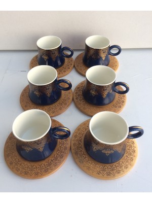 Ms Morry Desenli Renkli Bambulu Kahve Takımı Mavi