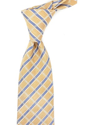 Kravatkolik Calabuto Style Sarı Çizgi Desen Italyan Ipek Kravat İK1040