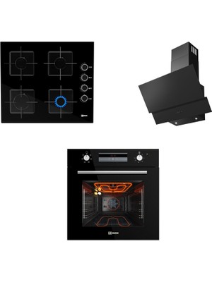 Ukinox 3lü Ankastre Set - Ares 60 x Ocak + Aztec 60 Davlumbaz + Smart 7801 B Fırın