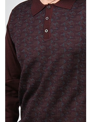 Woolman Erkek Desenli Polo Yaka Yün Kazak 1572001 Bordo