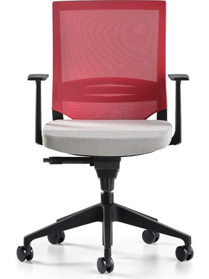 Bürotime Cozy Çalışma Koltuğu Kırmızı/açık Gri - Sabit T Kol - Plastik Ayak