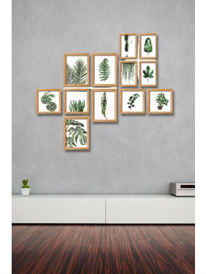 Nt Handmade 12 Parça Ahşap Tablo Seti Yeşil Yapraklar Salon Oturma Odası Yatak Odası Için Mdf Duvar Dekoru 90 x 75 cm