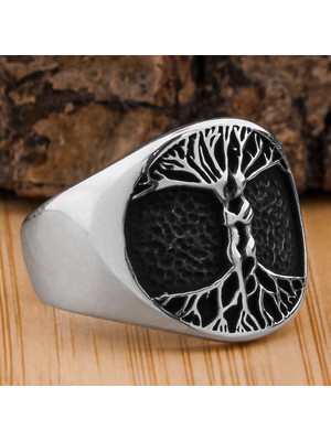 Takılingo 925 Ayar Gümüş Hayat Ağacı Motifli Taşsız Erkek Yüzük